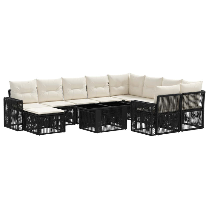 Set de canapele pentru grădină 11 buc. Negru și Alb crem WALTI