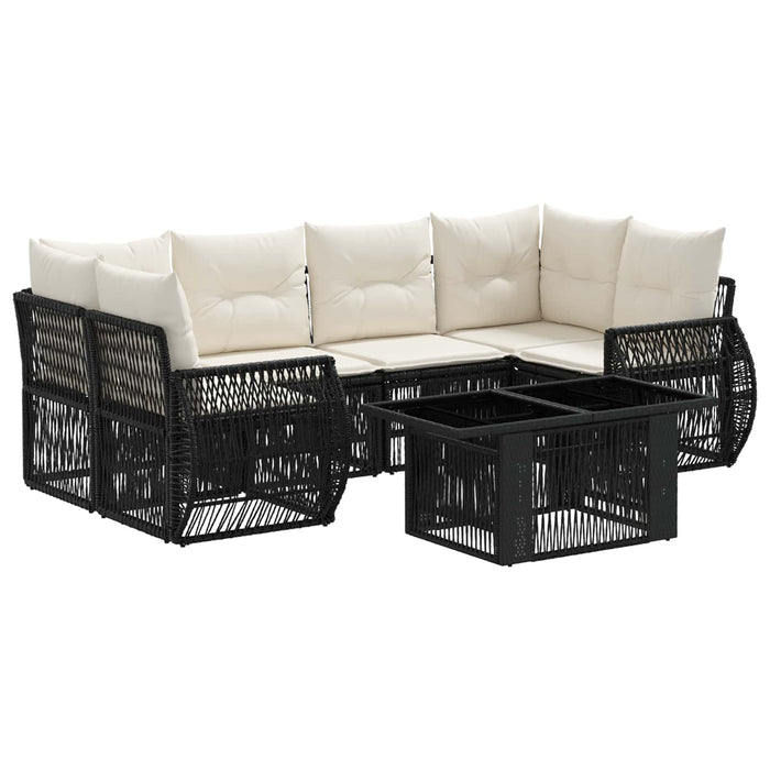 Set de canapele pentru grădină 7 buc. Negru și Alb crem WALTI