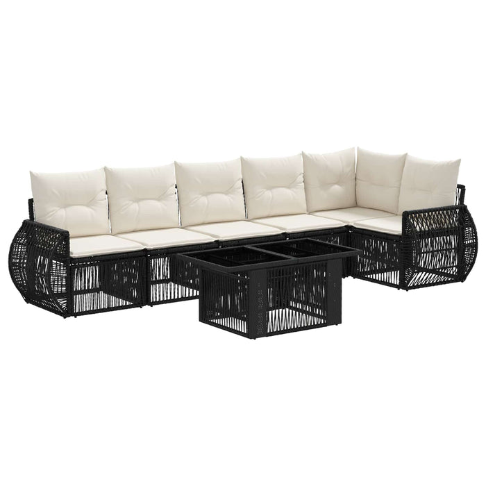 Set de canapele pentru grădină 7 buc. Negru și Alb crem WALTI