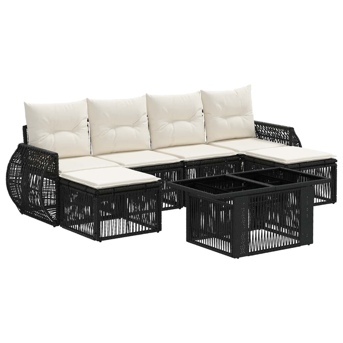 Set de canapele pentru grădină 7 buc. Negru și Alb crem WALTI