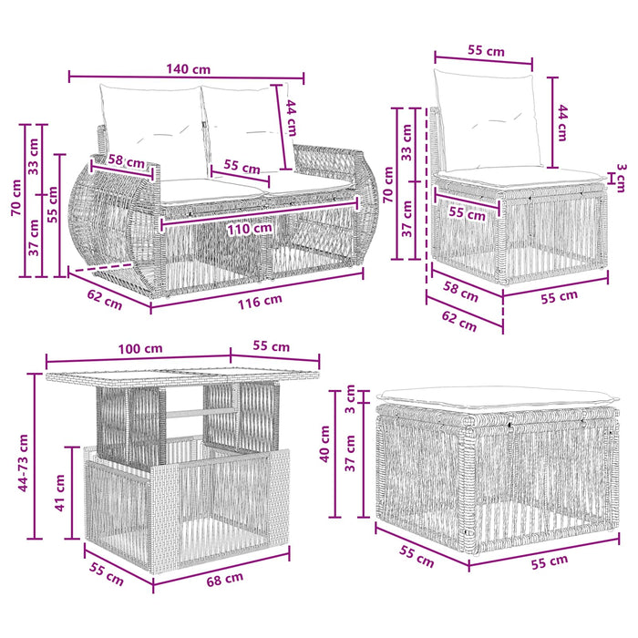 Set de canapele pentru grădină 7 buc. Negru și Alb crem WALTI