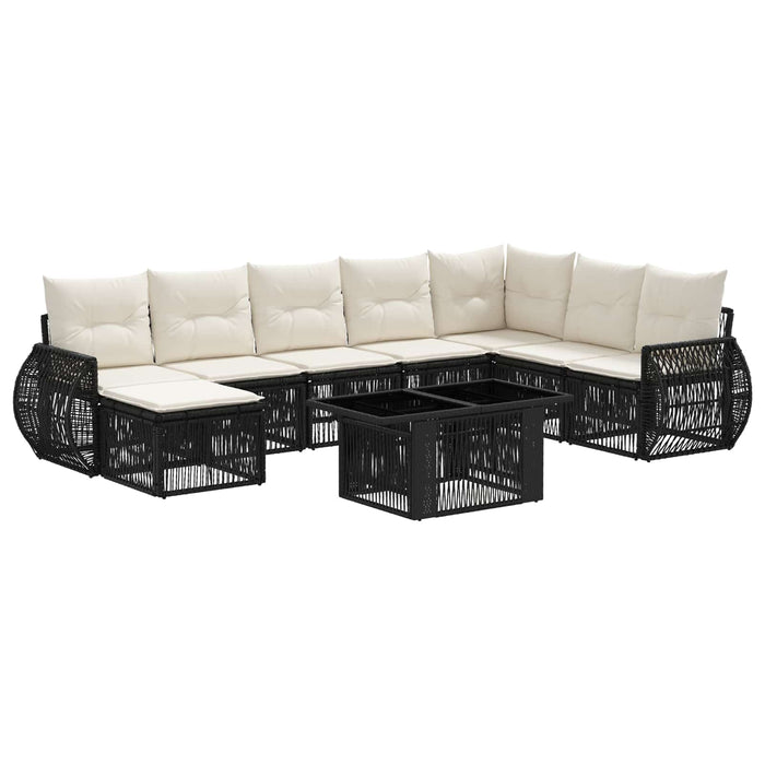 Set de canapele pentru grădină 9 buc. Negru și Alb crem WALTI
