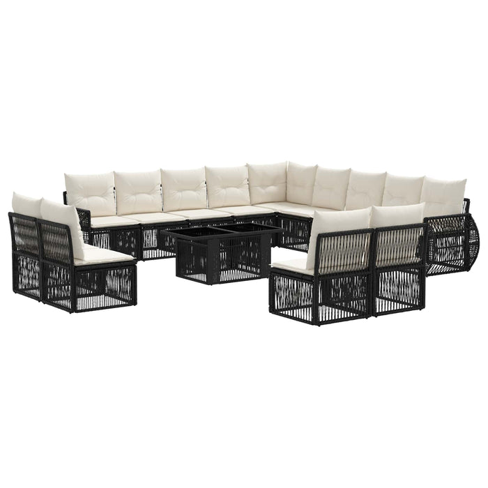 Set de canapele pentru grădină 14 buc. Negru și Alb crem WALTI