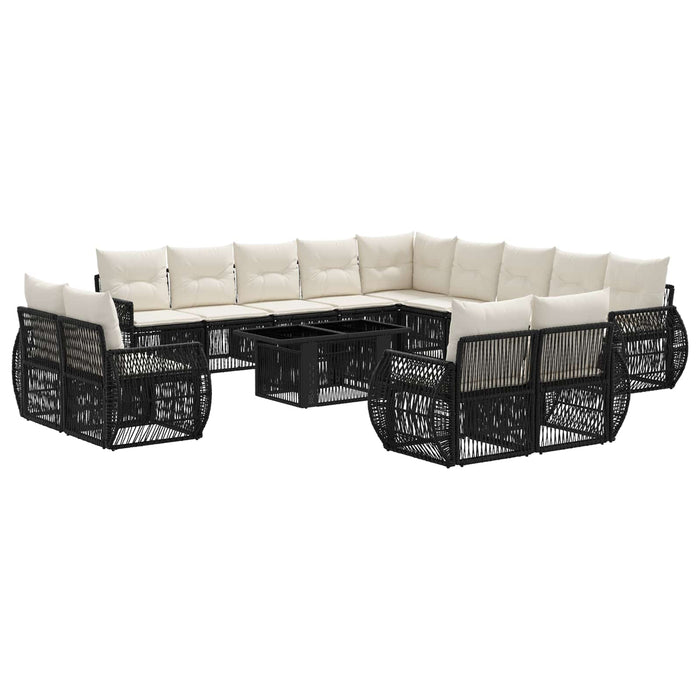 Set de canapele pentru grădină 14 buc. Negru și Alb crem WALTI