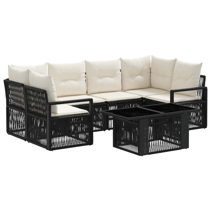 Set de canapele pentru grădină 7 buc. Negru și Alb crem WALTI