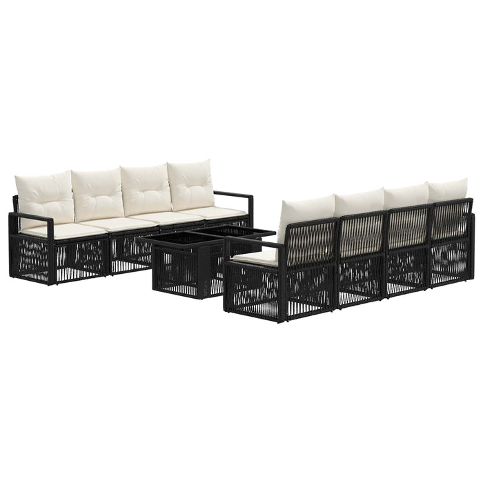 Set de canapele pentru grădină 9 buc. Negru și Alb crem WALTI