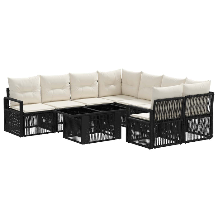 Set de canapele pentru grădină 9 buc. Negru și Alb crem WALTI