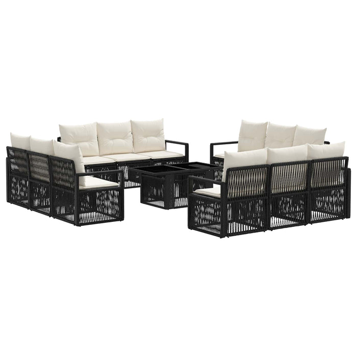 Set de canapele pentru grădină 13 buc. Negru și Alb crem WALTI