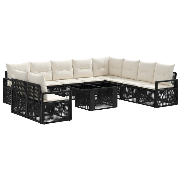Set de canapele pentru grădină 11 buc. Negru și Alb crem WALTI