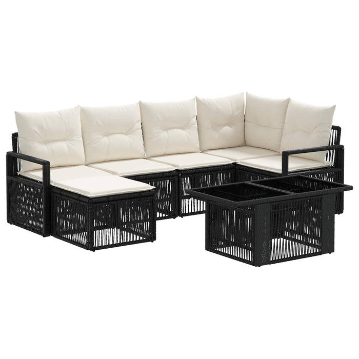 Set de canapele pentru grădină 7 buc. Negru și Alb crem WALTI
