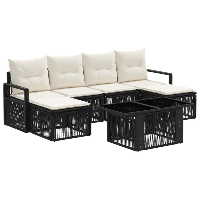 Set de canapele pentru grădină 7 buc. Negru și Alb crem WALTI
