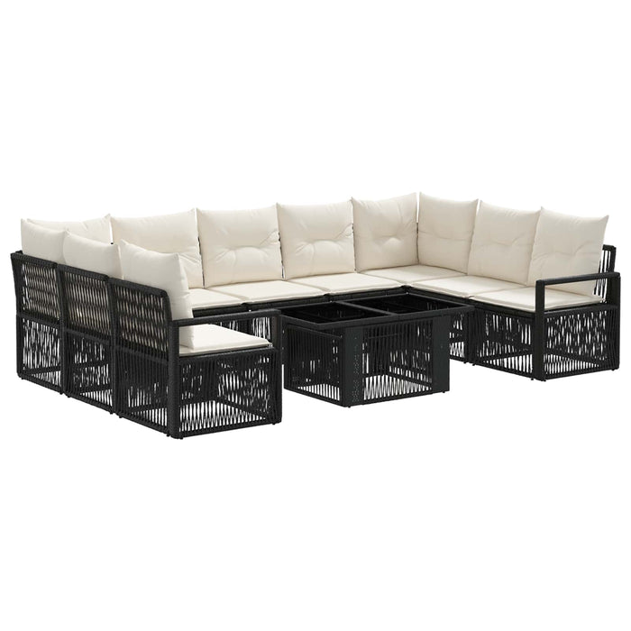 Set de canapele pentru grădină 10 buc. Negru și Alb crem WALTI