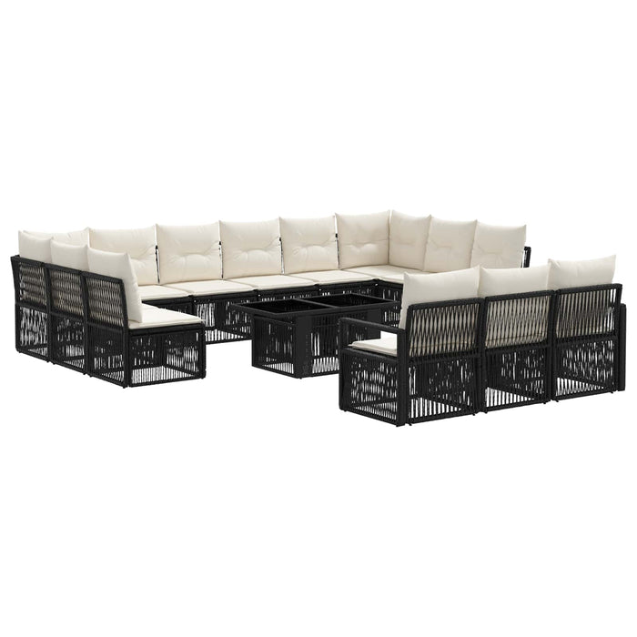 Set de canapele pentru grădină 14 buc. Negru și Alb crem WALTI