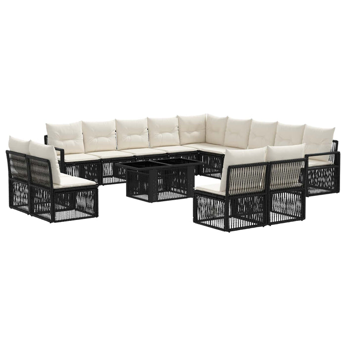 Set de canapele pentru grădină 14 buc. Negru și Alb crem WALTI