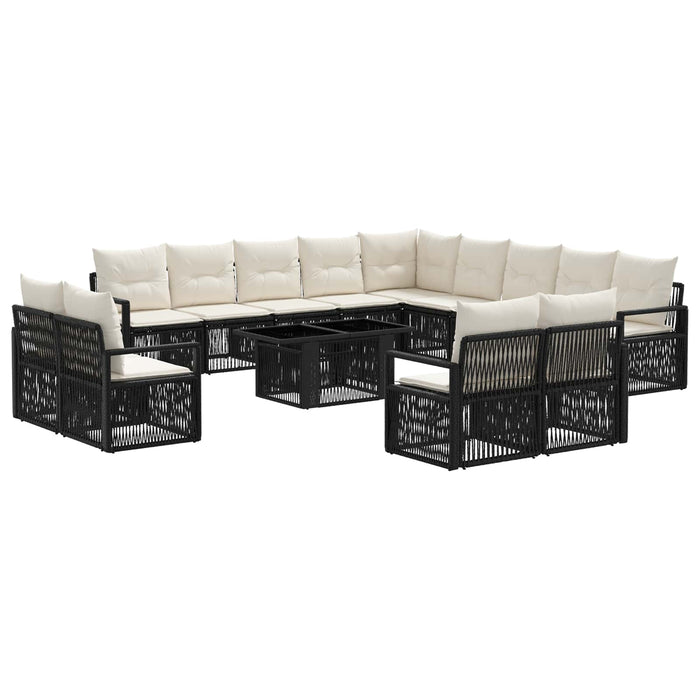 Set de canapele pentru grădină 14 buc. Negru și Alb crem WALTI