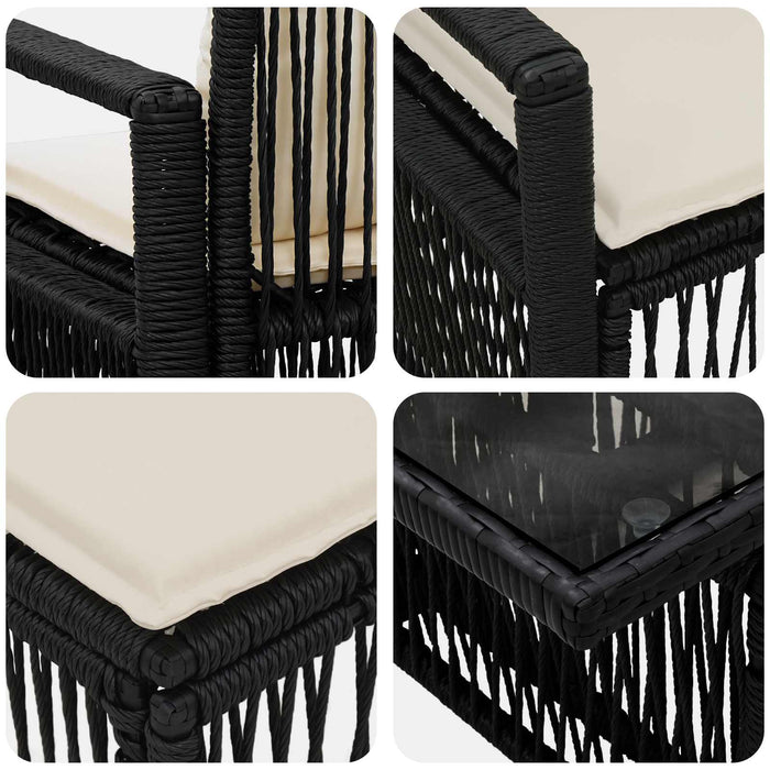 Set de canapele pentru grădină 12 buc. Negru și Alb crem WALTI