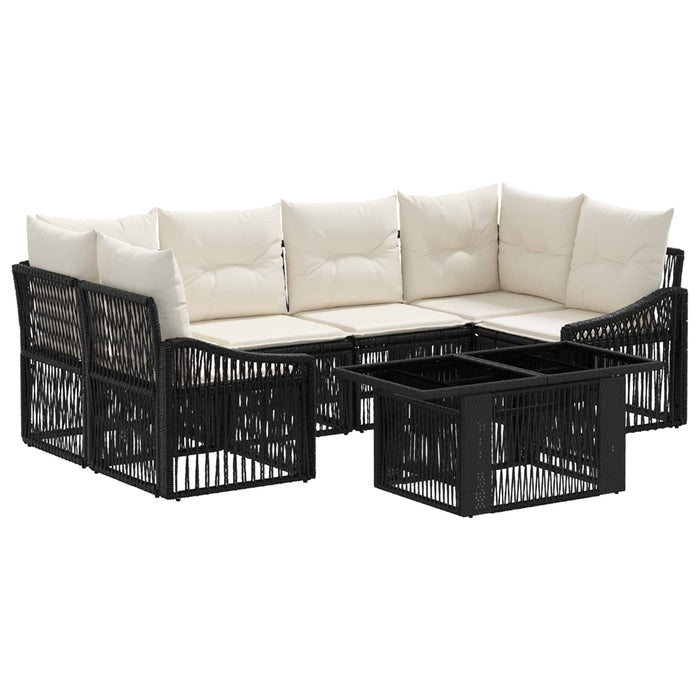 Set de canapele pentru grădină 7 buc. Negru și Alb crem WALTI