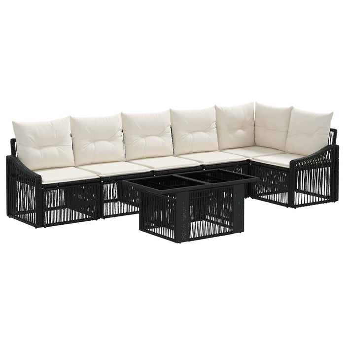 Set de canapele pentru grădină 7 buc. Negru și Alb crem WALTI