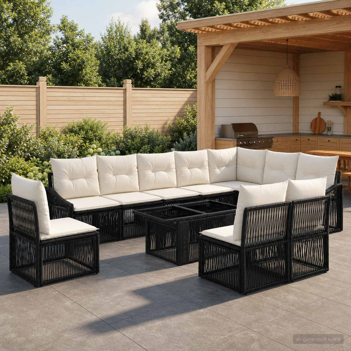 Set de canapele pentru grădină 11 buc. Negru și Alb crem WALTI