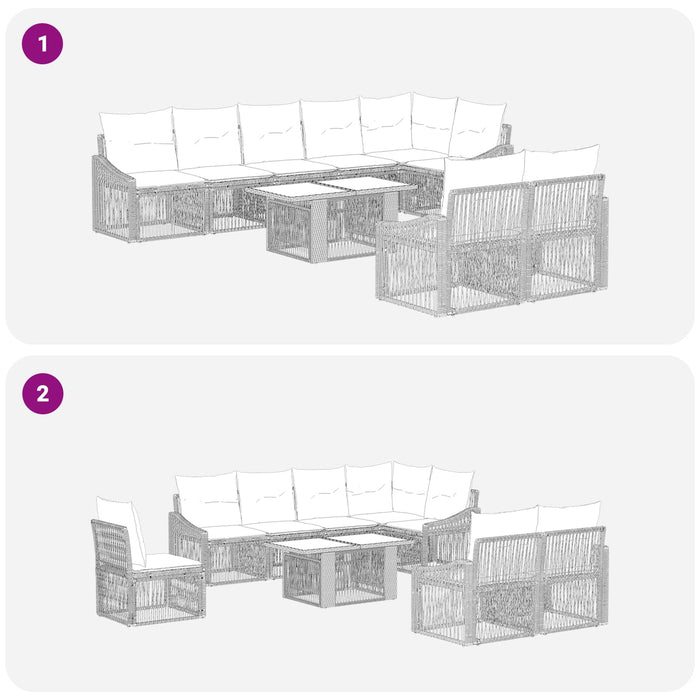 Set de canapele pentru grădină 9 buc. Negru și Alb crem WALTI