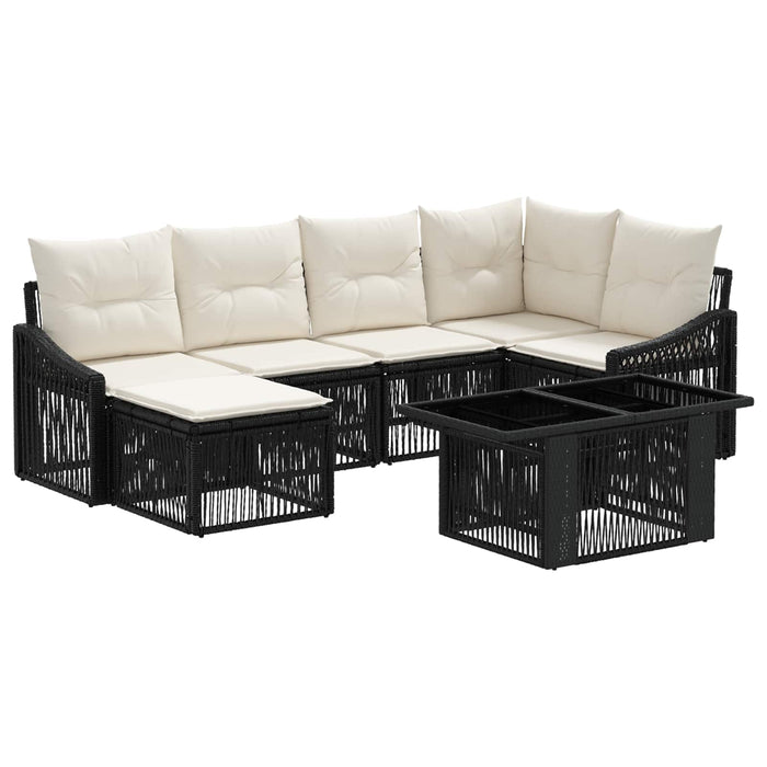Set de canapele pentru grădină 7 buc. Negru și Alb crem WALTI