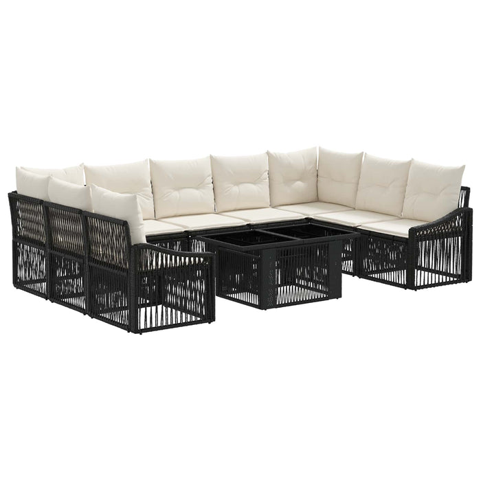 Set de canapele pentru grădină 10 buc. Negru și Alb crem WALTI