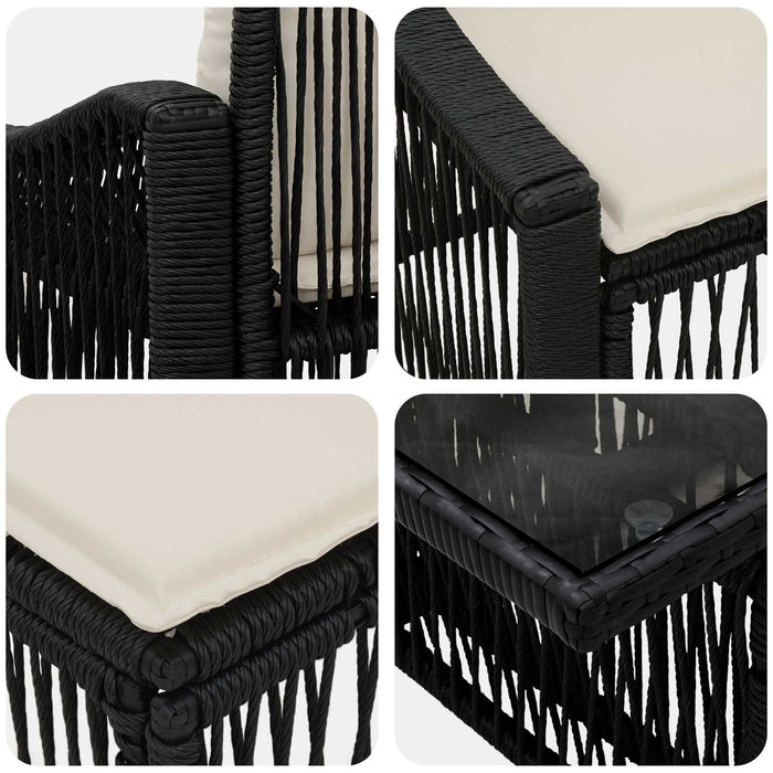 Set de canapele pentru grădină 12 buc. Negru și Alb crem WALTI