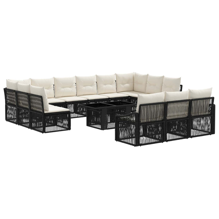 Set de canapele pentru grădină 14 buc. Negru și Alb crem WALTI