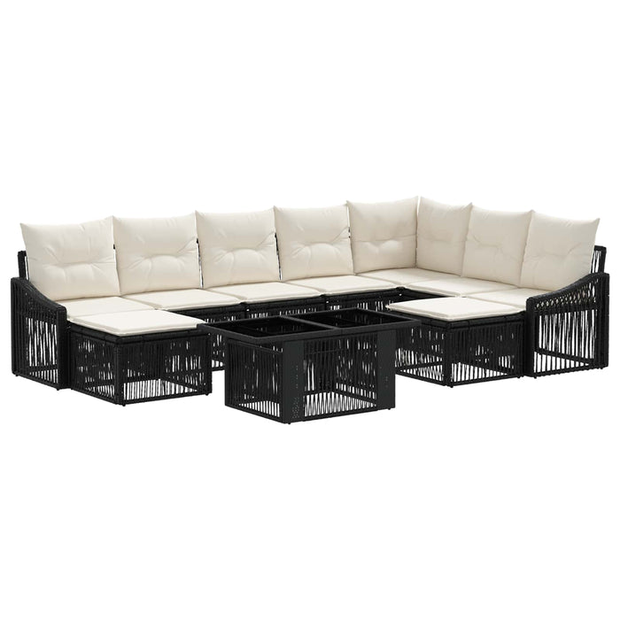 Set de canapele pentru grădină 10 buc. Negru și Alb crem WALTI