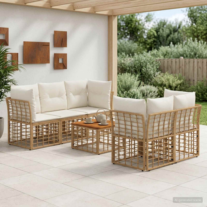 Set de canapele de exterior 6 buc. Alb Natural și Crem WALTI