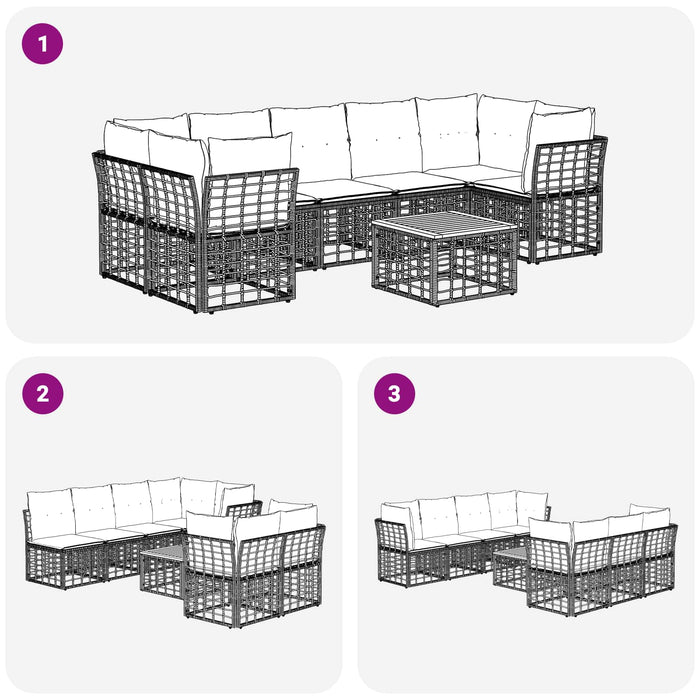 Set de canapele de exterior 8 buc. Negru și Gri închis WALTI