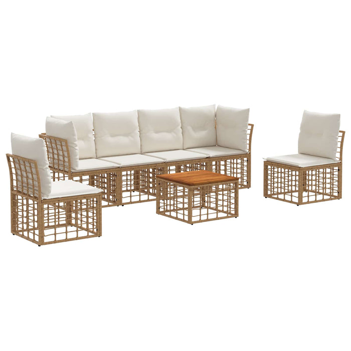 Set de canapele de exterior 7 pcs Alb Natural și Crem Poliester - WALTI WALTI