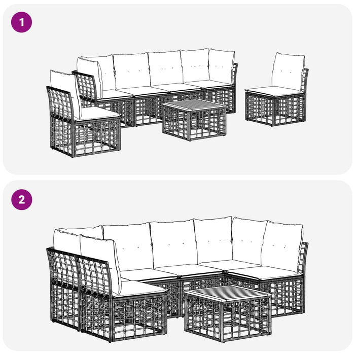 Set de canapele de exterior 7 pcs Alb Natural și Crem Poliester - WALTI WALTI