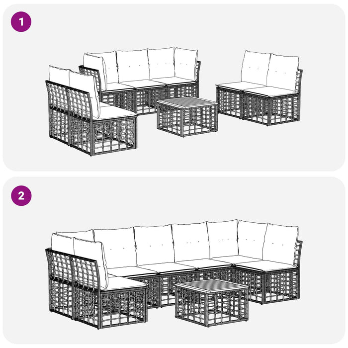 Set de canapele de exterior 8 pcs Negru și Gri închis Poliester - WALTI WALTI