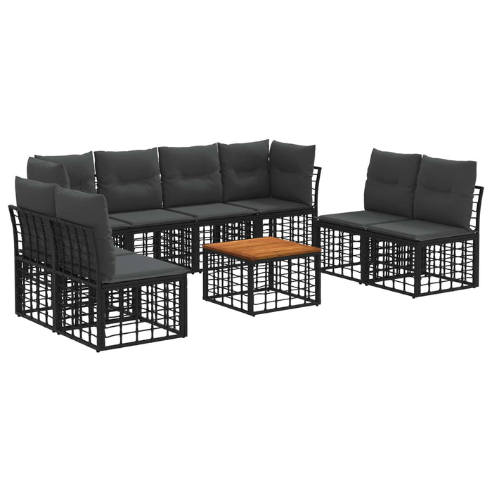 Set de canapele de exterior 9 pcs Negru și Gri închis Poliester - WALTI WALTI