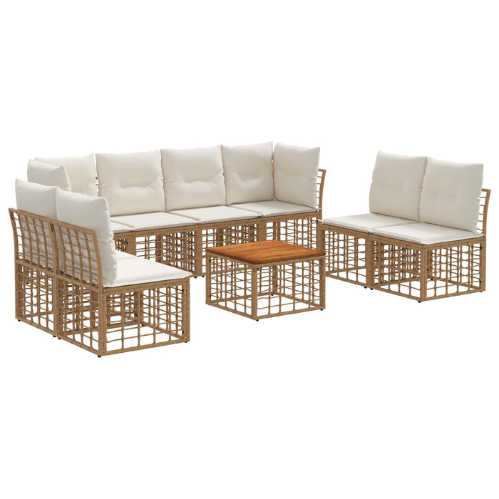 Set de canapele de exterior 9 pcs Alb Natural și Crem Poliester - WALTI WALTI