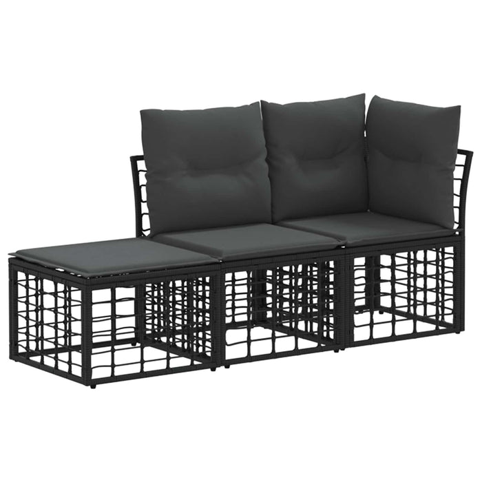 Set de canapele de exterior cu pernă 3 pcs Negru Poliester - WALTI WALTI