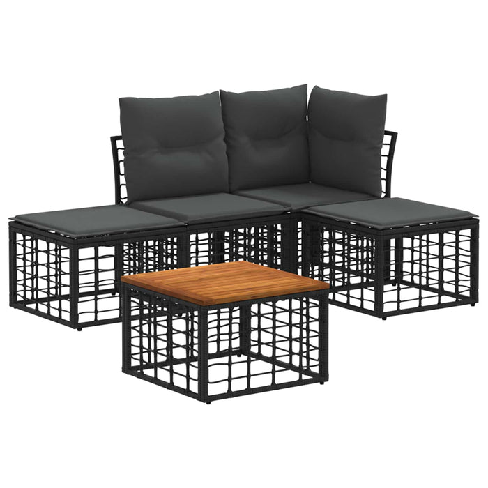 Set de canapele de exterior 5 pcs Negru și Gri închis Poliester - WALTI WALTI