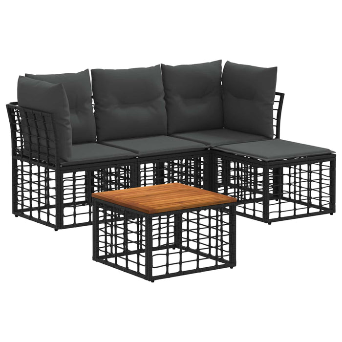 Set de canapele de exterior 5 pcs Negru și Gri închis Poliester - WALTI WALTI