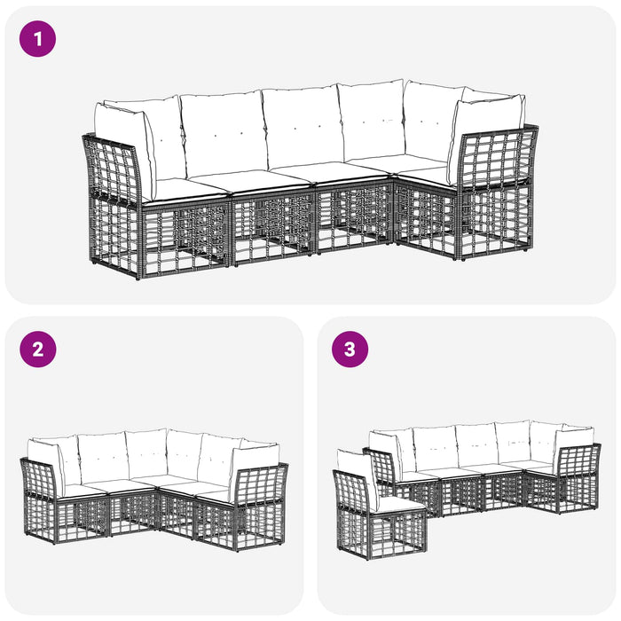 Set de canapele de exterior Negru Poliester - WALTI WALTI