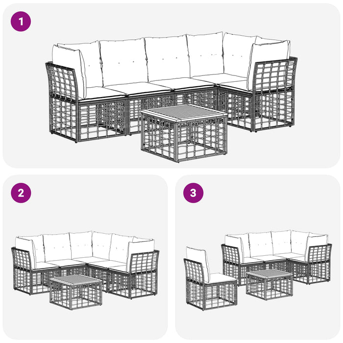 Set de canapele de exterior 6 pcs Negru și Gri închis Poliester - WALTI WALTI