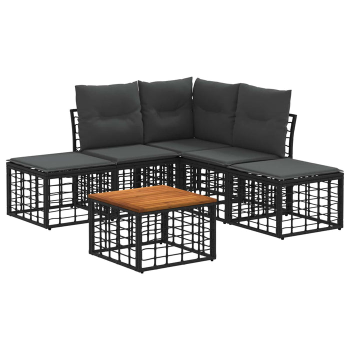 Set de canapele de exterior 6 pcs Negru și Gri închis Poliester - WALTI WALTI