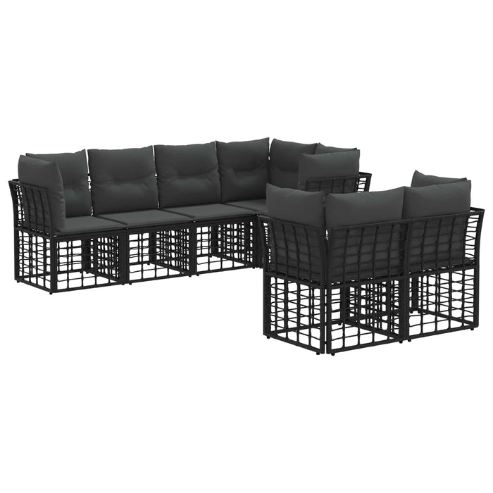 Set de canapele de exterior cu pernă 7 pcs Negru Poliester - WALTI WALTI
