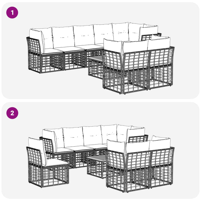 Set de canapele de exterior 9 pcs Negru și Gri închis Poliester - WALTI WALTI
