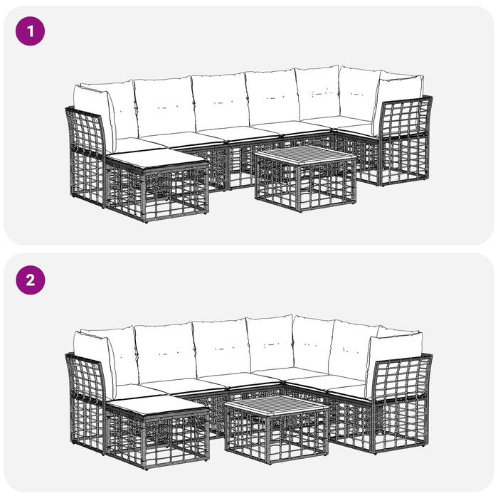 Set de canapele de exterior 8 pcs Negru și Gri închis Poliester - WALTI WALTI