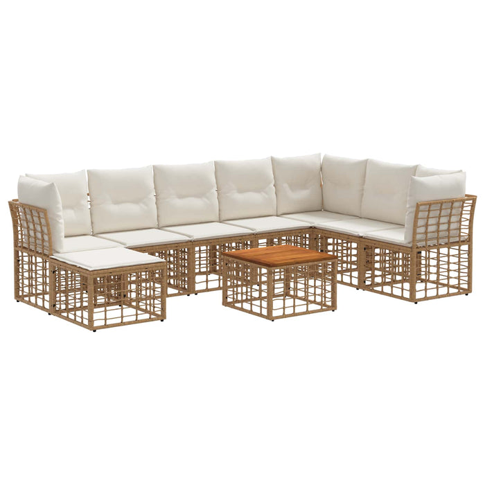 Set de canapele de exterior 9 pcs Alb Natural și Crem Poliester - WALTI WALTI