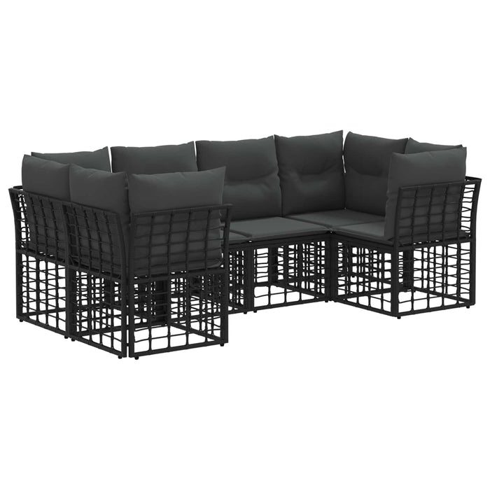 Set de canapele de exterior cu pernă 6 pcs Negru Poliester - WALTI WALTI