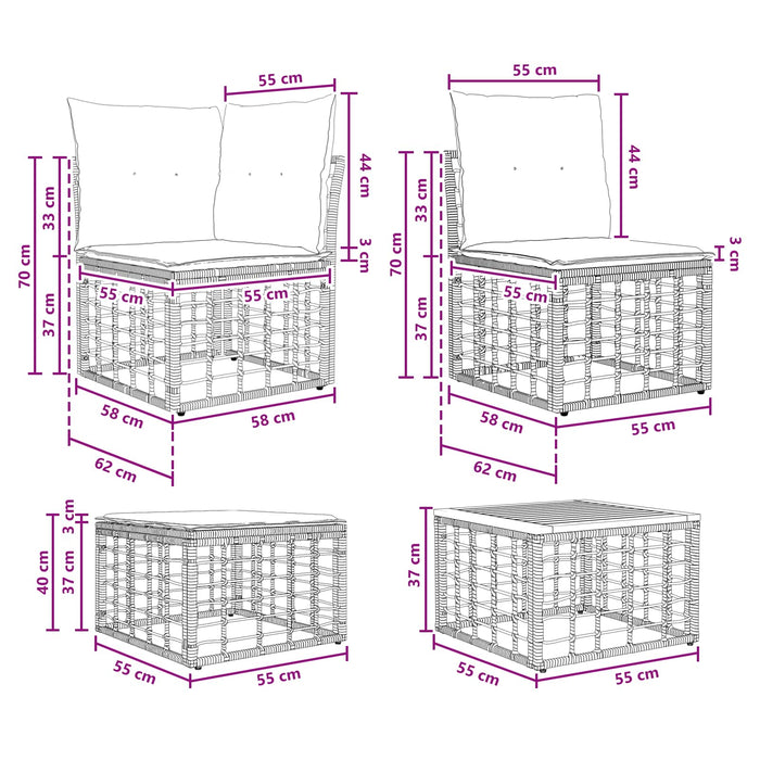 Set de canapele de exterior 11 buc. Negru și Gri închis WALTI