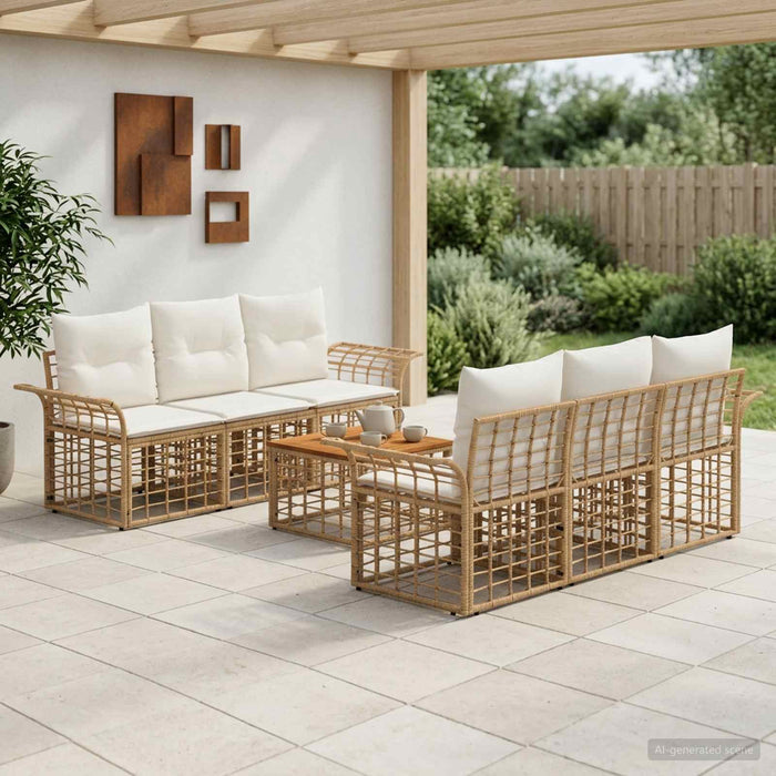 Set de canapele de exterior 7 buc. Alb Natural și Crem WALTI