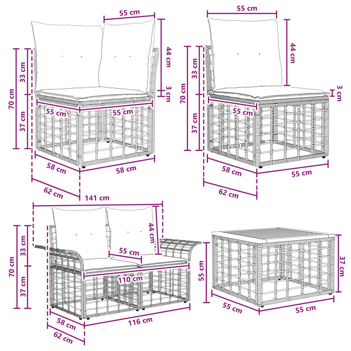 Set de canapele de exterior 9 buc. Negru și Gri închis WALTI
